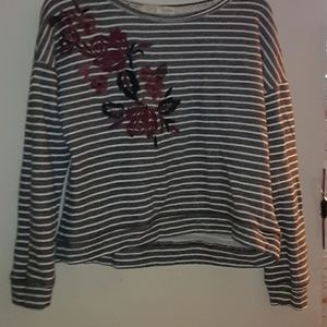 Grey striped embroidered crop sweater